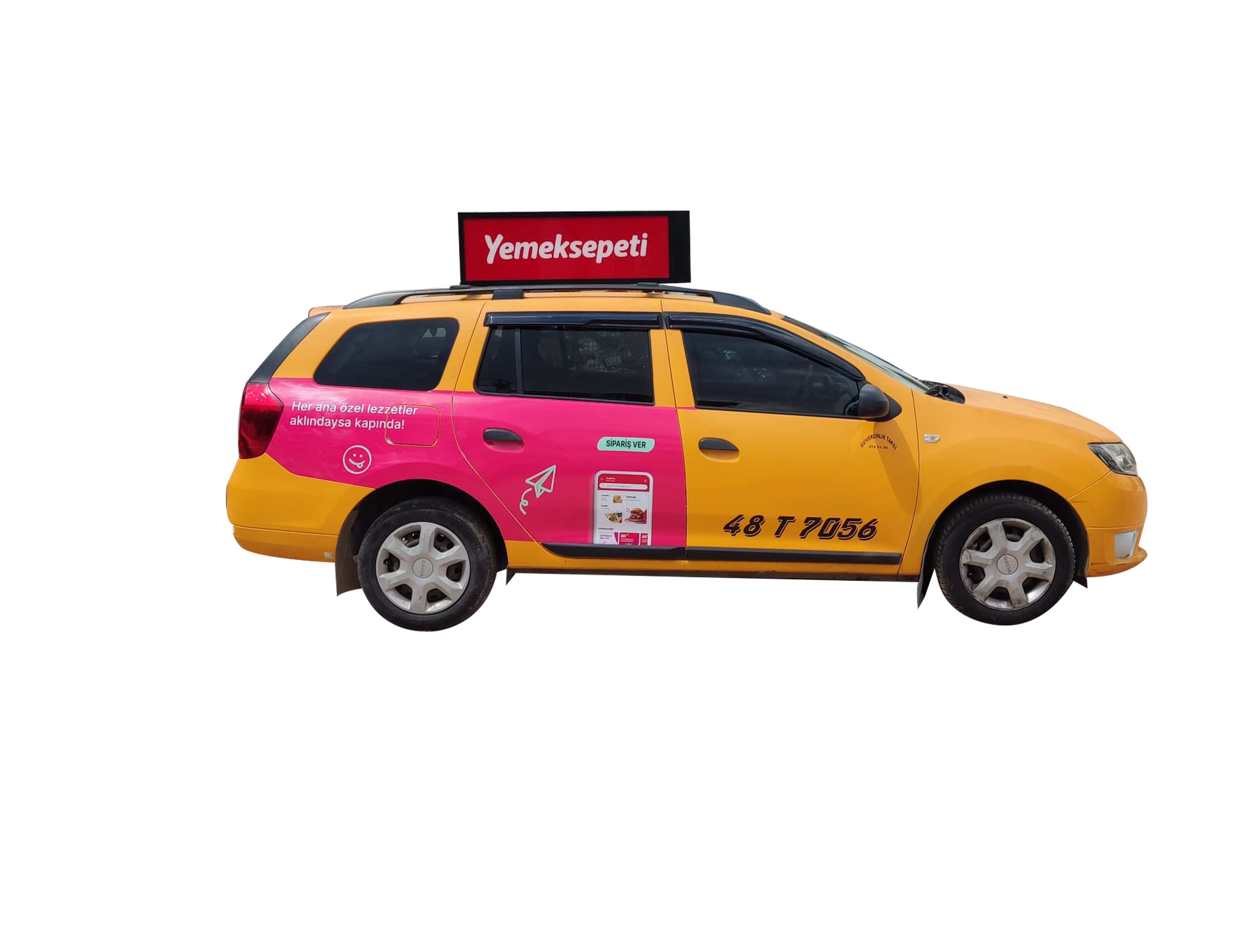 yemeksepeti taksi ustu isikli pano bodrum taksi reklamlari